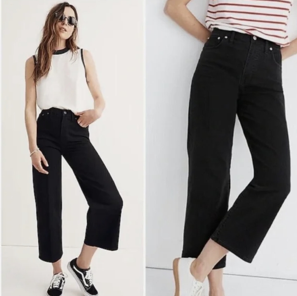Madewell Slim Wide-Leg Crop Black Jeans Size 28